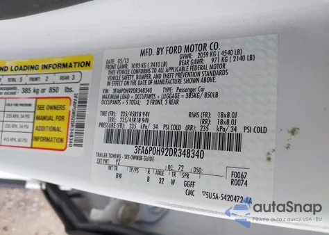 2013 Ford Fusion Se from USA, damaged, VIN 3FA6P0H92DR348340